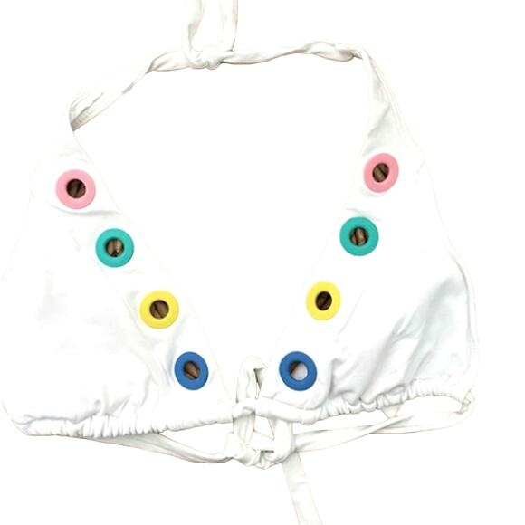 BLEU ROD BEATTIE Bikini Top White  With Pastel Grommets size 8 NWT - Picture 2 of 3